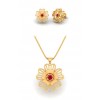Flower Red Stone Gold Pendant With Stud
